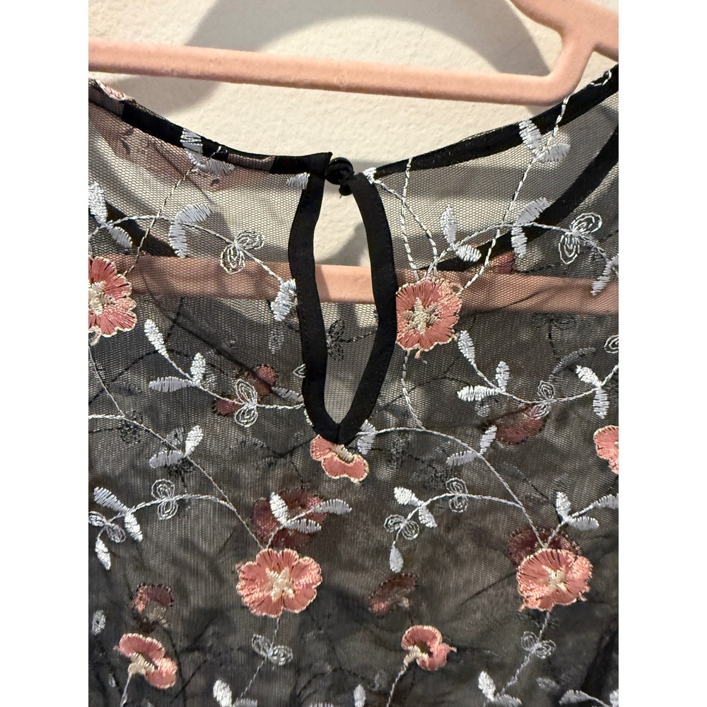 Nanette Lepore Sheer Black Floral Embroidered Mesh Blouse - Picture 4 of 5